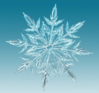 Single ice crystal on blue background